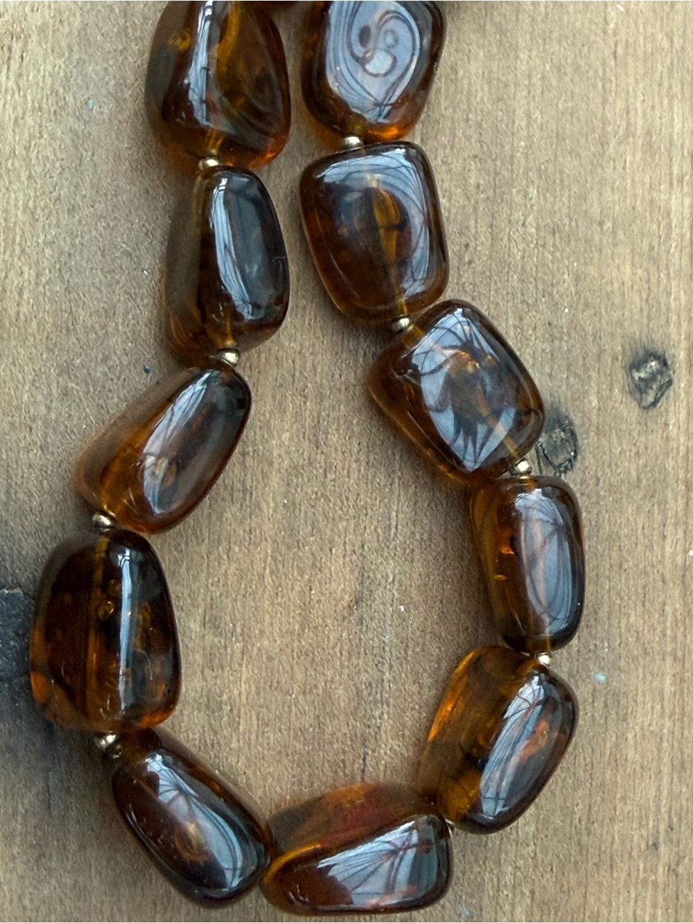 Crown Trifari Lucite Amber Bead Necklace - Picture 3 of 5